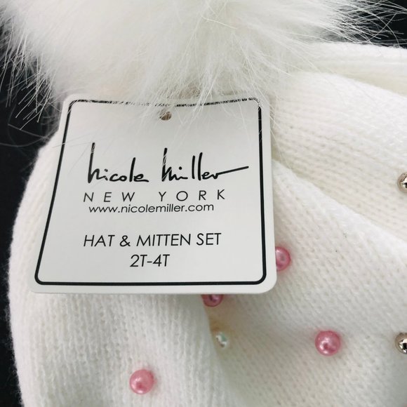 NICOLE MILLER 2T-4T White Hat & Mitten Set NWT - Picture 2 of 4